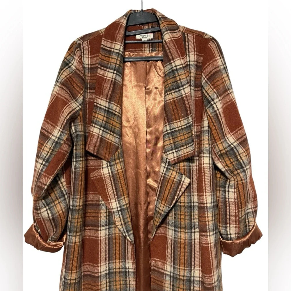 Andree by Unit Women’s Longline Copper Plaid Coat Shacket Size Large - Picture 3 of 8